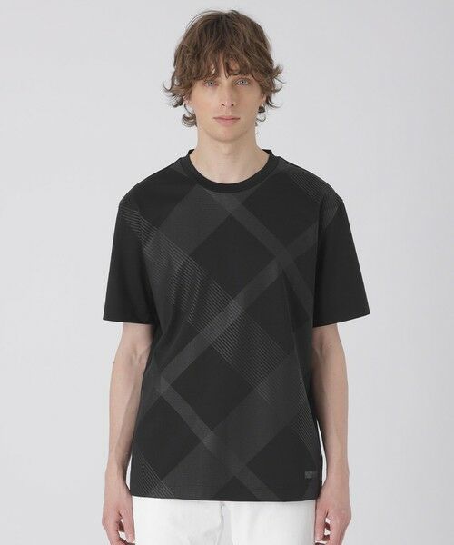 BLUE LABEL / BLACK LABEL CRESTBRIDGE / ブルーレーベル / ブラックレーベル・クレストブリッジ  カットソー | ハイストレッチシャドーチェックTシャツ（ブラック）