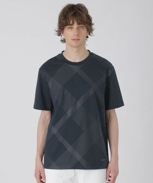 BLUE LABEL / BLACK LABEL CRESTBRIDGE / ブルーレーベル / ブラックレーベル・クレストブリッジ  カットソー | ハイストレッチシャドーチェックTシャツ（ネイビー1）