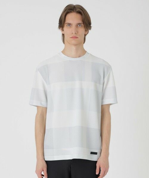 BLUE LABEL / BLACK LABEL CRESTBRIDGE / ブルーレーベル / ブラックレーベル・クレストブリッジ  カットソー | 【BLACK lab.】ブリーズメッシュクレストブリッジチェックTシャツ（オフホワイト2）