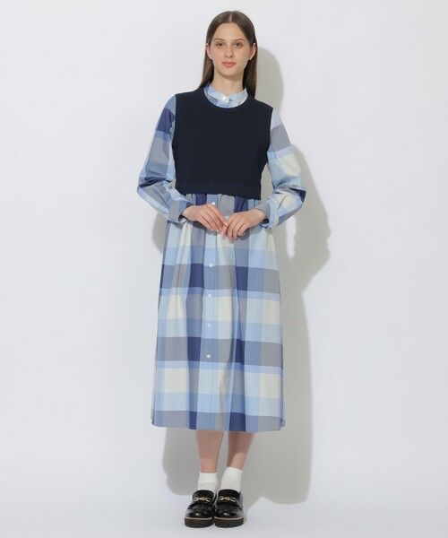 BLUE LABEL / BLACK LABEL CRESTBRIDGE / ブルーレーベル / ブラックレーベル・クレストブリッジ  ドレス | 【WEB限定】クレストブリッジチェックニットコンビドレス（サックス3）