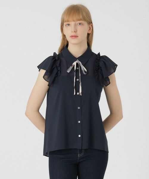 BLUE LABEL / BLACK LABEL CRESTBRIDGE / ブルーレーベル / ブラックレーベル・クレストブリッジ  シャツ・ブラウス | フリルスリーブシアーブラウス（ネイビー3）