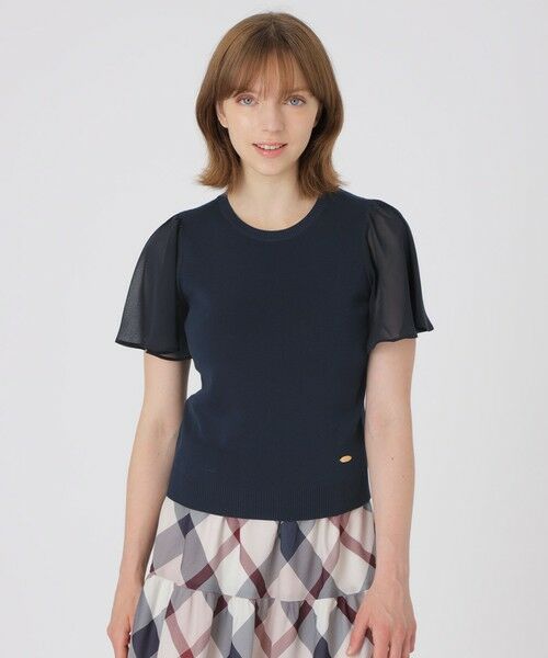 BLUE LABEL / BLACK LABEL CRESTBRIDGE / ブルーレーベル / ブラックレーベル・クレストブリッジ  ニット・セーター | シフォンコンビニットプルオーバー（ネイビー3）