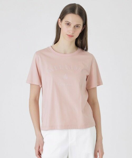 BLUE LABEL / BLACK LABEL CRESTBRIDGE / ブルーレーベル / ブラックレーベル・クレストブリッジ  カットソー | 【UVカット】【接触冷感】【防透け】プレーティングシルケット天竺グラフィックロゴTシャツ（ピンク1）