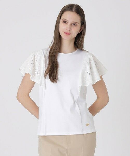 BLUE LABEL / BLACK LABEL CRESTBRIDGE / ブルーレーベル / ブラックレーベル・クレストブリッジ  カットソー | 【接触冷感】シルケットスムースレーススリーブカットソー（ホワイト）