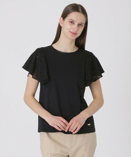 BLUE LABEL / BLACK LABEL CRESTBRIDGE / ブルーレーベル / ブラックレーベル・クレストブリッジ  カットソー | 【接触冷感】シルケットスムースレーススリーブカットソー（ブラック）