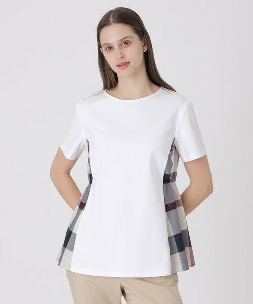 BLUE LABEL / BLACK LABEL CRESTBRIDGE / ブルーレーベル / ブラックレーベル・クレストブリッジ  カットソー | 【接触冷感】シルケットスムースサイドチェックTシャツ（ホワイト）