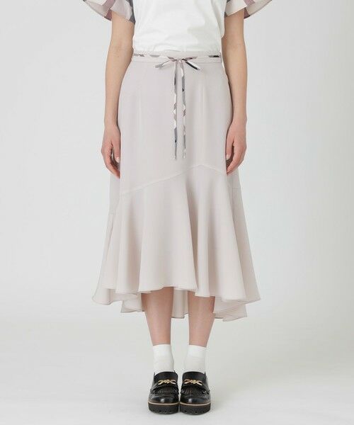 BLUE LABEL / BLACK LABEL CRESTBRIDGE / ブルーレーベル / ブラックレーベル・クレストブリッジ  ミニ・ひざ丈スカート | ツイルストレッチイレギュラーヘムスカート（ベージュ3）