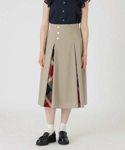 BLUE LABEL / BLACK LABEL CRESTBRIDGE / ブルーレーベル / ブラックレーベル・クレストブリッジ  ミニ・ひざ丈スカート | ウォッシャブルストレッチマリンスカート（ベージュ1）