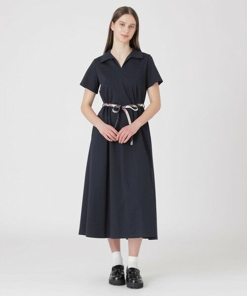 BLUE LABEL / BLACK LABEL CRESTBRIDGE / ブルーレーベル / ブラックレーベル・クレストブリッジ  ドレス | 【一部店舗限定】ハイゲージポンチカラーネックドレス（ネイビー3）