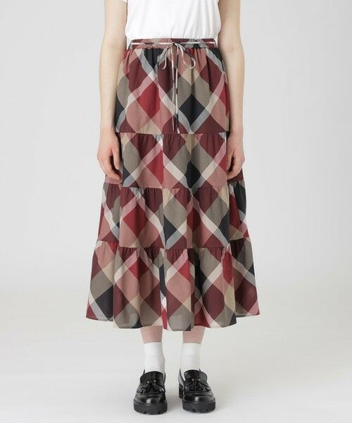 BLUE LABEL / BLACK LABEL CRESTBRIDGE / ブルーレーベル / ブラックレーベル・クレストブリッジ  ミニ・ひざ丈スカート | 【一部店舗限定】クレストブリッジチェッククールドライティアードスカート（レッド1）