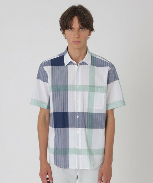 BLUE LABEL / BLACK LABEL CRESTBRIDGE / ブルーレーベル / ブラックレーベル・クレストブリッジ シャツ・ブラウス | パナマサッカーチェックハーフスリーブシャツ(オフホワイト1)