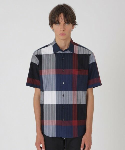 BLUE LABEL / BLACK LABEL CRESTBRIDGE / ブルーレーベル / ブラックレーベル・クレストブリッジ シャツ・ブラウス | パナマサッカーチェックハーフスリーブシャツ(ネイビー1)