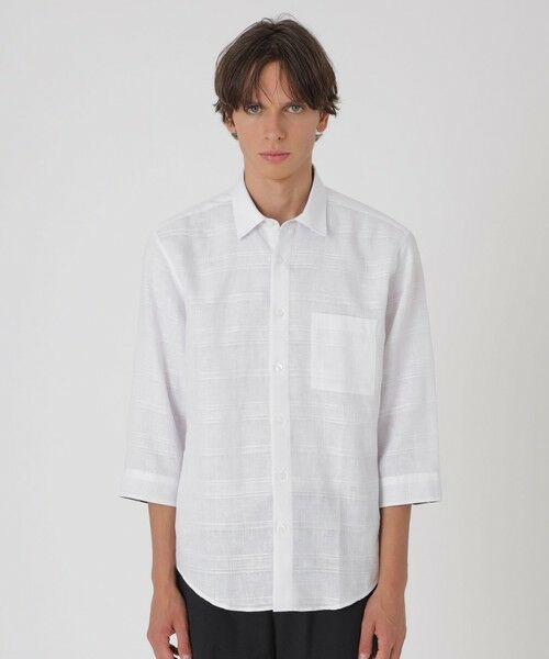 BLUE LABEL / BLACK LABEL CRESTBRIDGE / ブルーレーベル / ブラックレーベル・クレストブリッジ シャツ・ブラウス | シャドーチェックリネンスリークォーターシャツ(オフホワイト1)