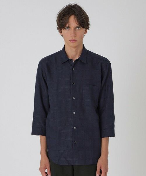 BLUE LABEL / BLACK LABEL CRESTBRIDGE / ブルーレーベル / ブラックレーベル・クレストブリッジ シャツ・ブラウス | シャドーチェックリネンスリークォーターシャツ(ネイビー1)