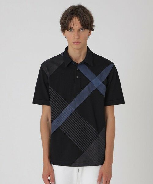 BLUE LABEL / BLACK LABEL CRESTBRIDGE / ブルーレーベル / ブラックレーベル・クレストブリッジ カットソー | パネルギガバイアスチェックポロシャツ(ブラック)