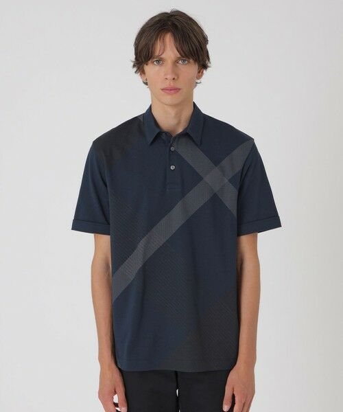 BLUE LABEL / BLACK LABEL CRESTBRIDGE / ブルーレーベル / ブラックレーベル・クレストブリッジ カットソー | パネルギガバイアスチェックポロシャツ(ネイビー1)