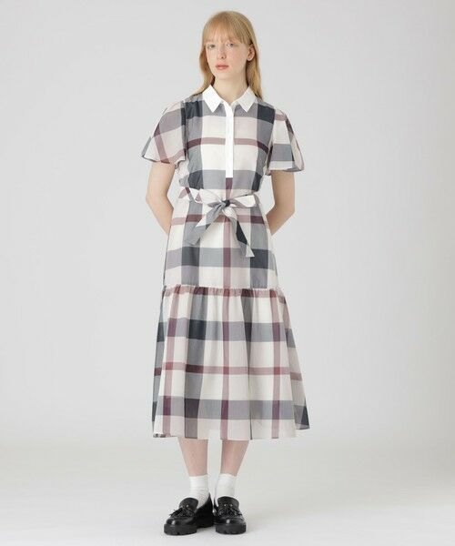 BLUE LABEL / BLACK LABEL CRESTBRIDGE / ブルーレーベル / ブラックレーベル・クレストブリッジ  ドレス | 【10周年記念】クレストブリッジチェックシアーボイルティアードドレス（パープル6）