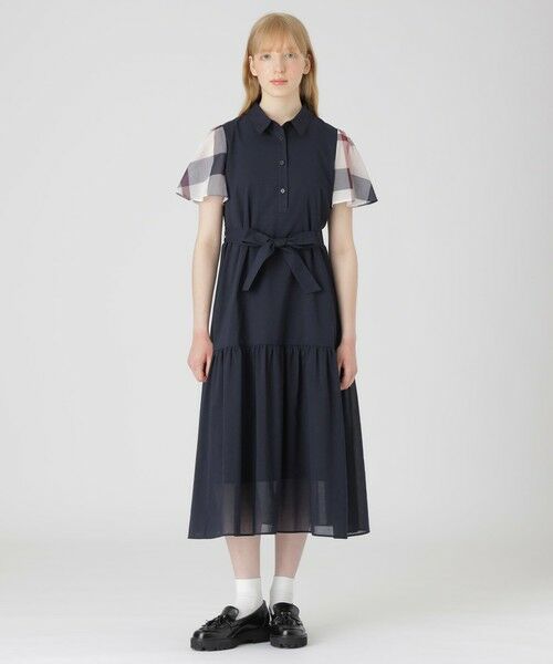 BLUE LABEL / BLACK LABEL CRESTBRIDGE / ブルーレーベル / ブラックレーベル・クレストブリッジ  ドレス | 【10周年記念】クリスピーシアーボイルティアードドレス（ネイビー3）