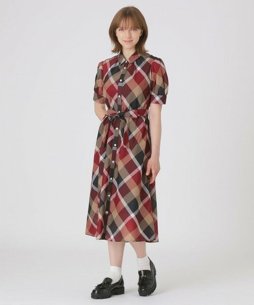BLUE LABEL / BLACK LABEL CRESTBRIDGE / ブルーレーベル / ブラックレーベル・クレストブリッジ ドレス | クレストブリッジチェックカラミクロスドレス(レッド1)