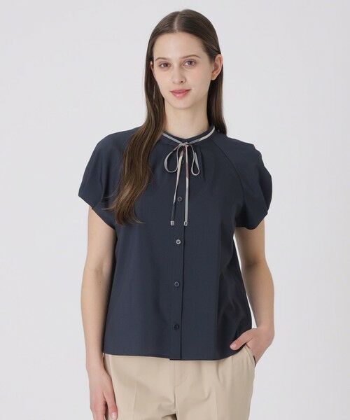 BLUE LABEL / BLACK LABEL CRESTBRIDGE / ブルーレーベル / ブラックレーベル・クレストブリッジ  シャツ・ブラウス | 【接触冷感】タックスリーブブラウス（ネイビー3）