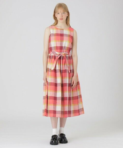 BLUE LABEL / BLACK LABEL CRESTBRIDGE / ブルーレーベル / ブラックレーベル・クレストブリッジ  ドレス | 【一部店舗限定】クレストブリッジチェックコットンリネンマキシドレス（レッド4）