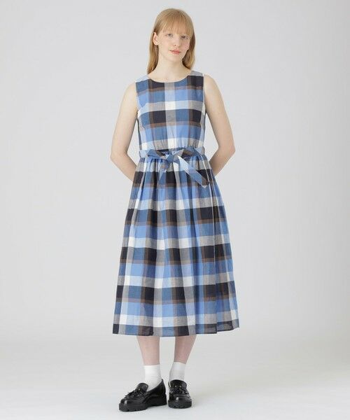 BLUE LABEL / BLACK LABEL CRESTBRIDGE / ブルーレーベル / ブラックレーベル・クレストブリッジ  ドレス | 【一部店舗限定】クレストブリッジチェックコットンリネンマキシドレス（ブルー3）