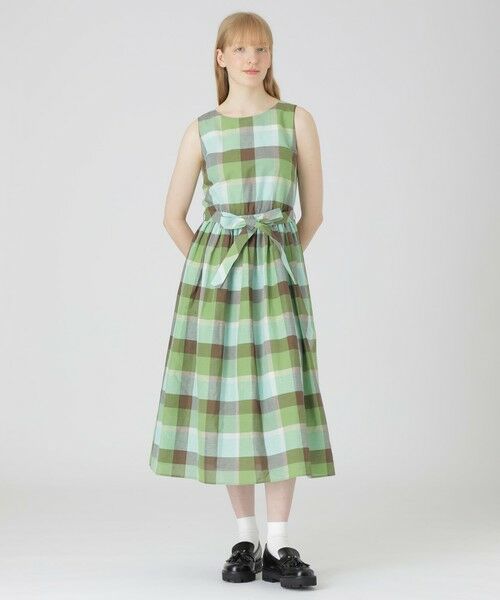 BLUE LABEL / BLACK LABEL CRESTBRIDGE / ブルーレーベル / ブラックレーベル・クレストブリッジ  ドレス | 【一部店舗限定】クレストブリッジチェックコットンリネンマキシドレス（グリーン4）