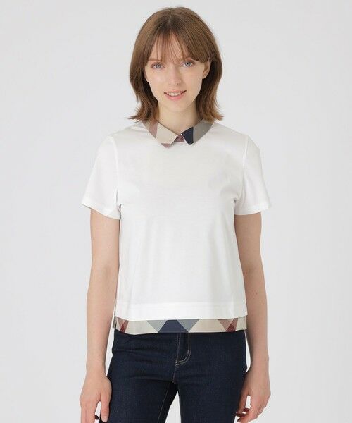 BLUE LABEL / BLACK LABEL CRESTBRIDGE / ブルーレーベル / ブラックレーベル・クレストブリッジ  カットソー | 【一部店舗限定】パーシャルチェックカットソー（ホワイト）