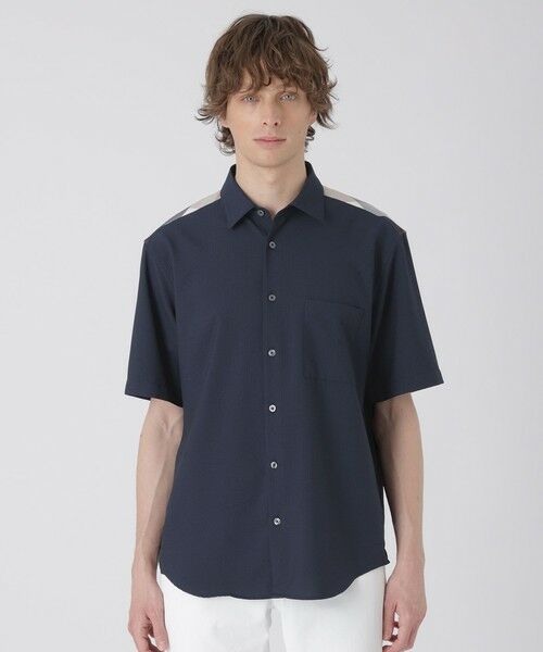 BLUE LABEL / BLACK LABEL CRESTBRIDGE / ブルーレーベル / ブラックレーベル・クレストブリッジ  シャツ・ブラウス | 【一部店舗限定】ショルダーチェックサッカーハーフスリーブシャツ（ネイビー1）