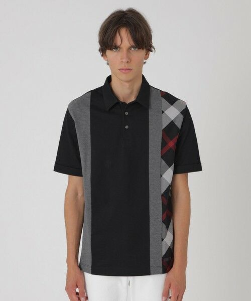 BLUE LABEL / BLACK LABEL CRESTBRIDGE / ブルーレーベル / ブラックレーベル・クレストブリッジ  カットソー | パネルストライプチェックポロシャツ（ブラック）