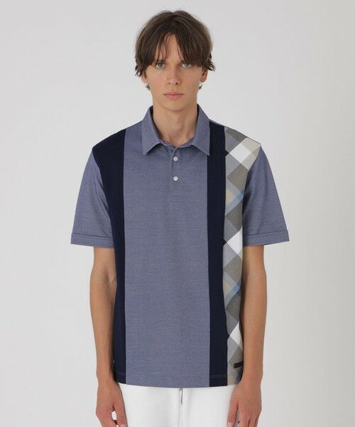 BLUE LABEL / BLACK LABEL CRESTBRIDGE / ブルーレーベル / ブラックレーベル・クレストブリッジ  カットソー | パネルストライプチェックポロシャツ（ブルー4）