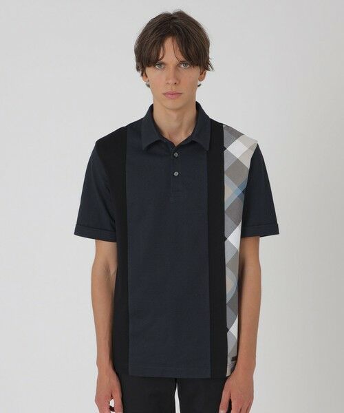BLUE LABEL / BLACK LABEL CRESTBRIDGE / ブルーレーベル / ブラックレーベル・クレストブリッジ  カットソー | パネルストライプチェックポロシャツ（ネイビー1）