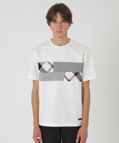 BLUE LABEL / BLACK LABEL CRESTBRIDGE / ブルーレーベル / ブラックレーベル・クレストブリッジ  カットソー | パネルパッチワークプラチナポンチTシャツ（オフホワイト1）