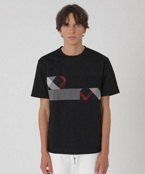 BLUE LABEL / BLACK LABEL CRESTBRIDGE / ブルーレーベル / ブラックレーベル・クレストブリッジ  カットソー | パネルパッチワークプラチナポンチTシャツ（ブラック）