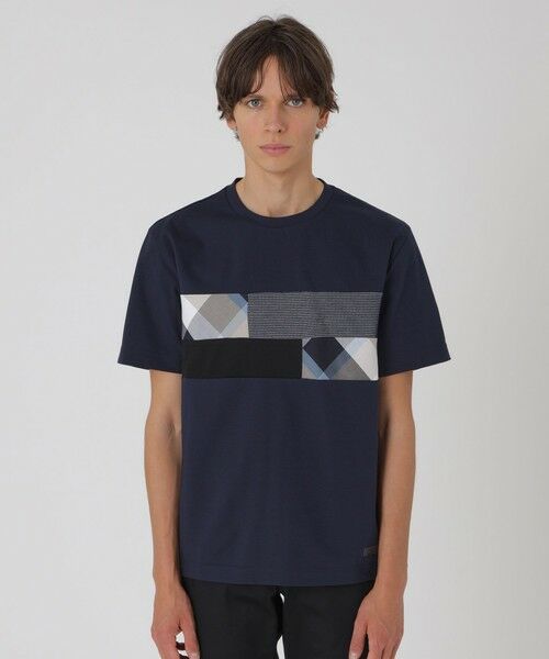 BLUE LABEL / BLACK LABEL CRESTBRIDGE / ブルーレーベル / ブラックレーベル・クレストブリッジ  カットソー | パネルパッチワークプラチナポンチTシャツ（ネイビー1）