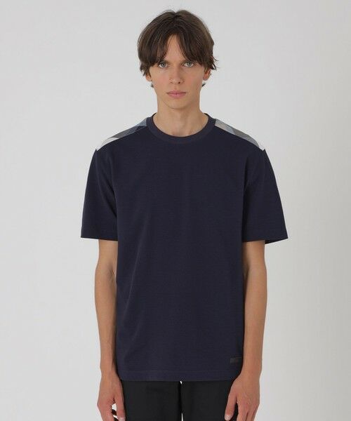 BLUE LABEL / BLACK LABEL CRESTBRIDGE / ブルーレーベル / ブラックレーベル・クレストブリッジ  カットソー | ハイゲージサッカーショルダーチェックTシャツ（ネイビー1）
