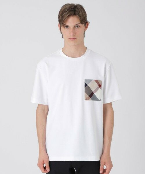 BLUE LABEL / BLACK LABEL CRESTBRIDGE / ブルーレーベル / ブラックレーベル・クレストブリッジ  カットソー | 【一部店舗限定】クレストブリッジチェックポケットTシャツ（オフホワイト1）