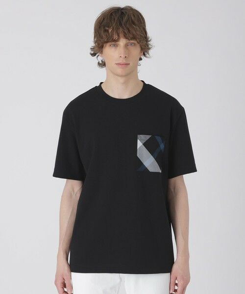 BLUE LABEL / BLACK LABEL CRESTBRIDGE / ブルーレーベル / ブラックレーベル・クレストブリッジ  カットソー | 【一部店舗限定】クレストブリッジチェックポケットTシャツ（ブラック）