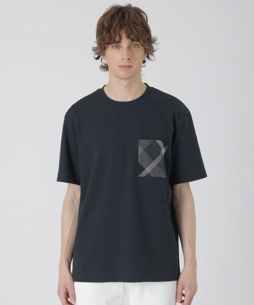 BLUE LABEL / BLACK LABEL CRESTBRIDGE / ブルーレーベル / ブラックレーベル・クレストブリッジ  カットソー | 【一部店舗限定】クレストブリッジチェックポケットTシャツ（ネイビー1）