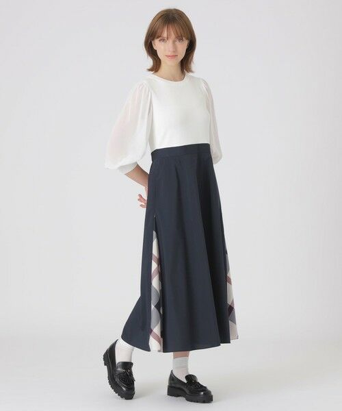 BLUE LABEL / BLACK LABEL CRESTBRIDGE / ブルーレーベル / ブラックレーベル・クレストブリッジ ドレス | シアースリーブニットドッキングドレス(オフホワイト1)