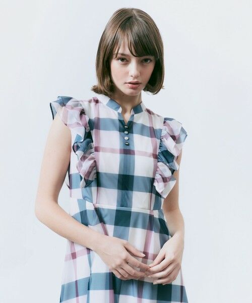 BLUE LABEL / BLACK LABEL CRESTBRIDGE / ブルーレーベル / ブラックレーベル・クレストブリッジ  ドレス | トリコットチェックフリルスリーブドレス（パープル6）
