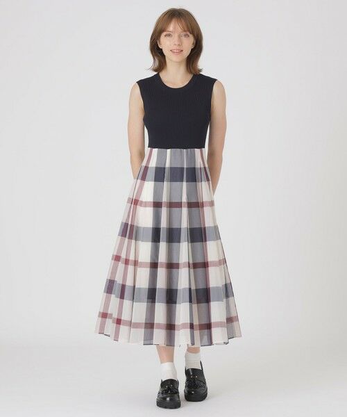 BLUE LABEL / BLACK LABEL CRESTBRIDGE / ブルーレーベル / ブラックレーベル・クレストブリッジ  ドレス | クレストブリッジチェックシアーボイルニットコンビドレス（パープル6）