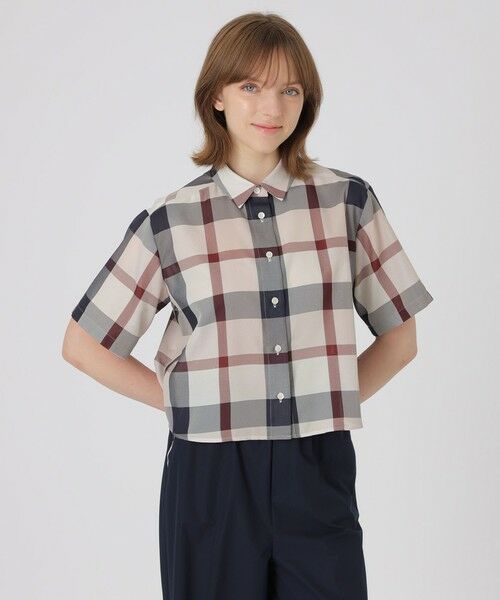 BLUE LABEL / BLACK LABEL CRESTBRIDGE / ブルーレーベル / ブラックレーベル・クレストブリッジ  シャツ・ブラウス | 【吸水速乾】【防シワ】クレストブリッジチェックカラミクロスブラウス（パープル6）