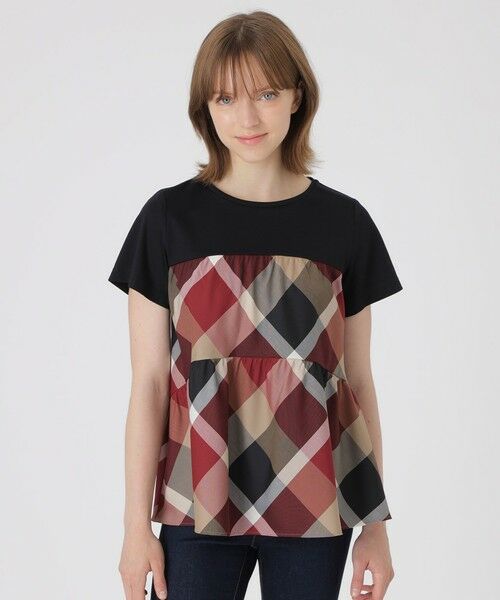 BLUE LABEL / BLACK LABEL CRESTBRIDGE / ブルーレーベル / ブラックレーベル・クレストブリッジ  カットソー | クレストブリッジチェックティアードコンビTシャツ（レッド1）