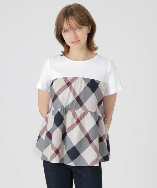BLUE LABEL / BLACK LABEL CRESTBRIDGE / ブルーレーベル / ブラックレーベル・クレストブリッジ  カットソー | クレストブリッジチェックティアードコンビTシャツ（パープル6）