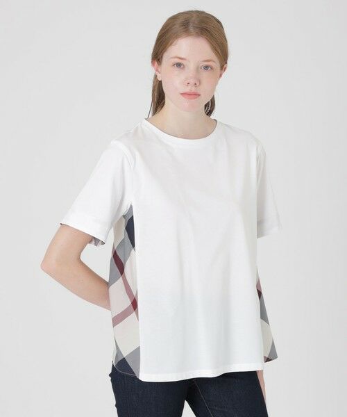 BLUE LABEL / BLACK LABEL CRESTBRIDGE / ブルーレーベル / ブラックレーベル・クレストブリッジ カットソー | プレーティングシルケット天竺サイドチェックTシャツ(ホワイト)