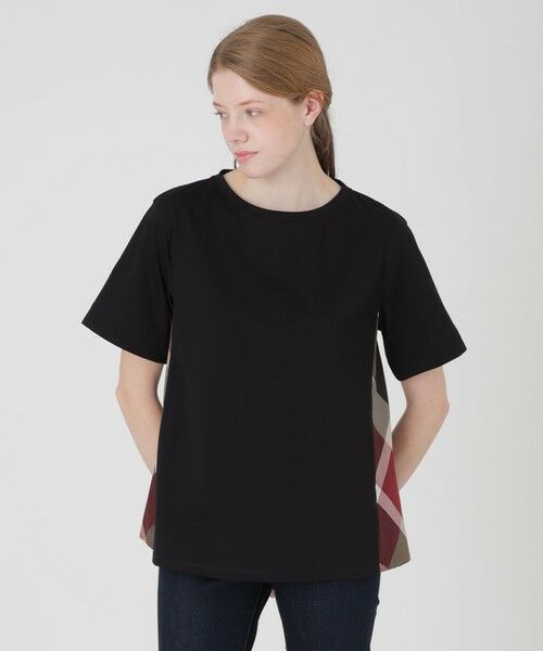 BLUE LABEL / BLACK LABEL CRESTBRIDGE / ブルーレーベル / ブラックレーベル・クレストブリッジ カットソー | プレーティングシルケット天竺サイドチェックTシャツ(ブラック)
