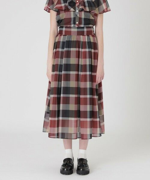 BLUE LABEL / BLACK LABEL CRESTBRIDGE / ブルーレーベル / ブラックレーベル・クレストブリッジ  ミニ・ひざ丈スカート | トリコットプリントチェックスカート（レッド1）