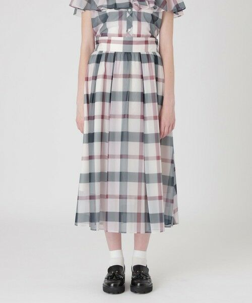 BLUE LABEL / BLACK LABEL CRESTBRIDGE / ブルーレーベル / ブラックレーベル・クレストブリッジ  ミニ・ひざ丈スカート | トリコットプリントチェックスカート（パープル6）