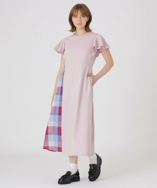 BLUE LABEL / BLACK LABEL CRESTBRIDGE / ブルーレーベル / ブラックレーベル・クレストブリッジ  ドレス | 【一部店舗限定】ハイゲージポンチパーシャルチェックドレス（ラベンダー）